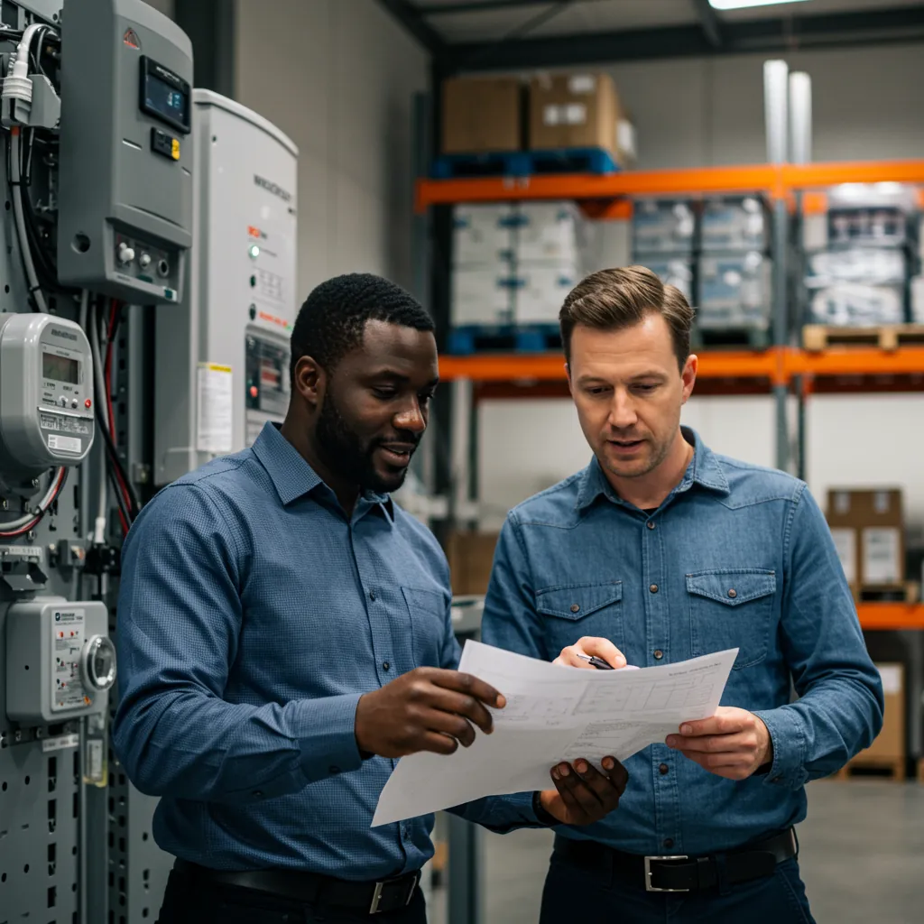 Engineers reviewing metering infrastructure